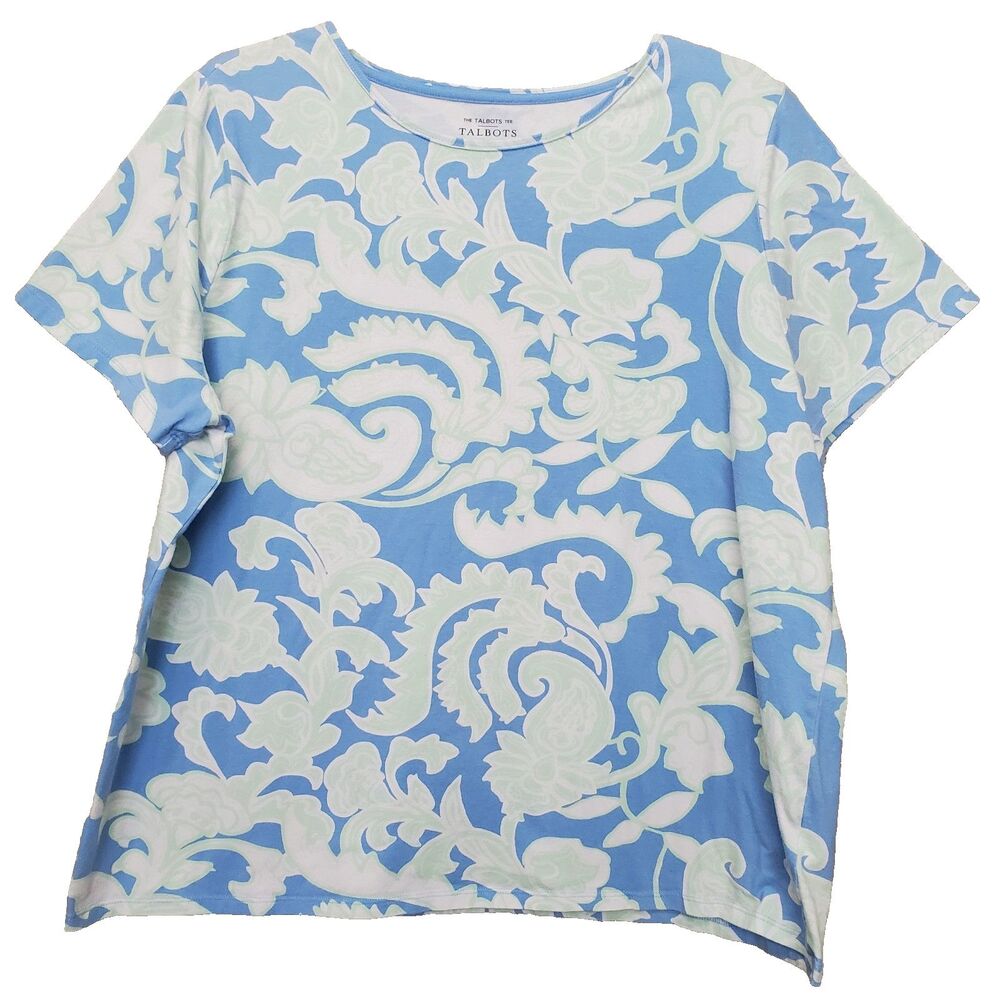 Talbots Plus Cotton Blend Scroll Print Short Slee… - image 1